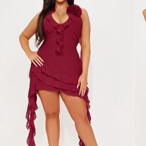 Fashion Nova Burgundy Ruffle Mini Dress